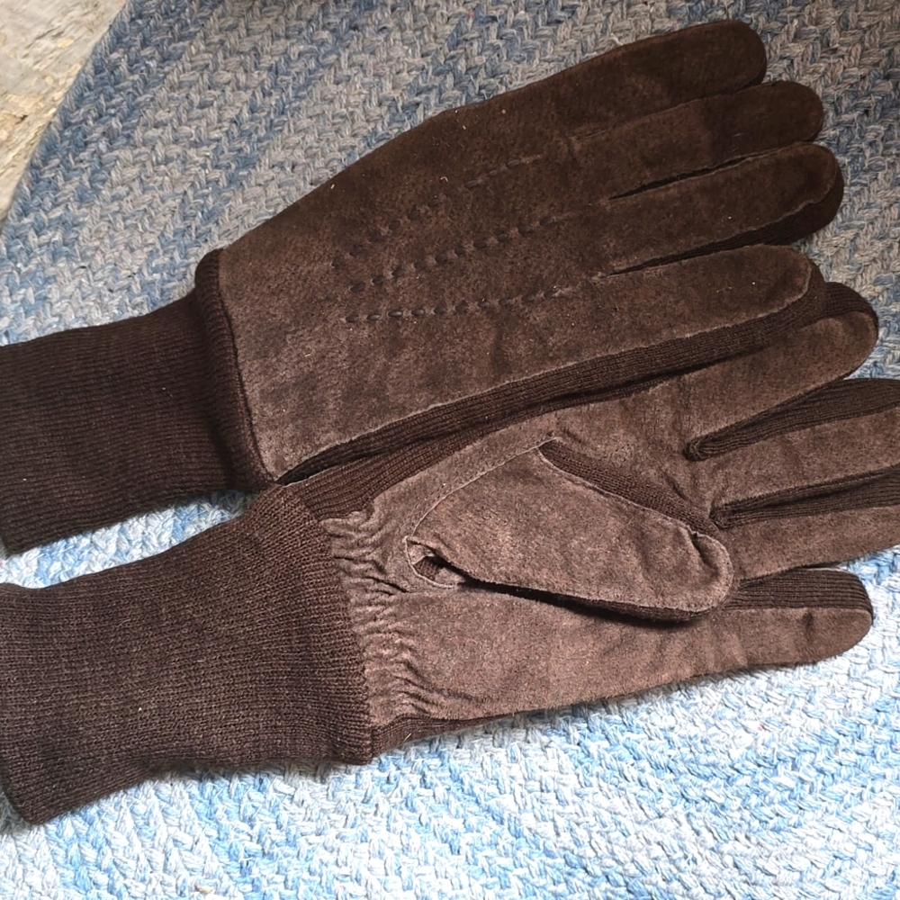 Vintage ARIS Stretchy leather + Knit DRIVING Gloves One size Chocolate Brown